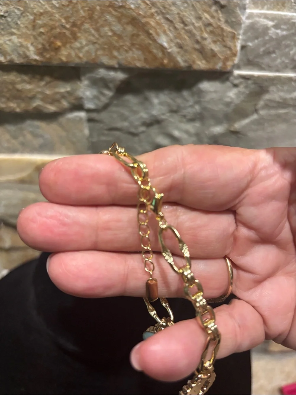 Gold Charm Bracelet with baby blue Enamel and Crystal Accents